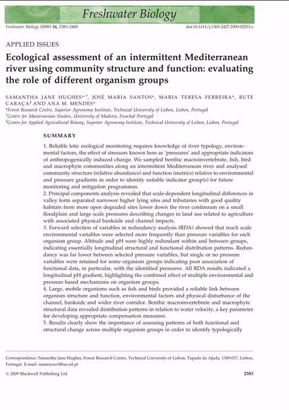 Ecological assessment of an intermittent Mediterranean river using community structure and function